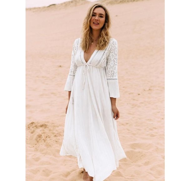 COSABELLA L white stretch lace robe swimsuit cover up heavyweight white ties